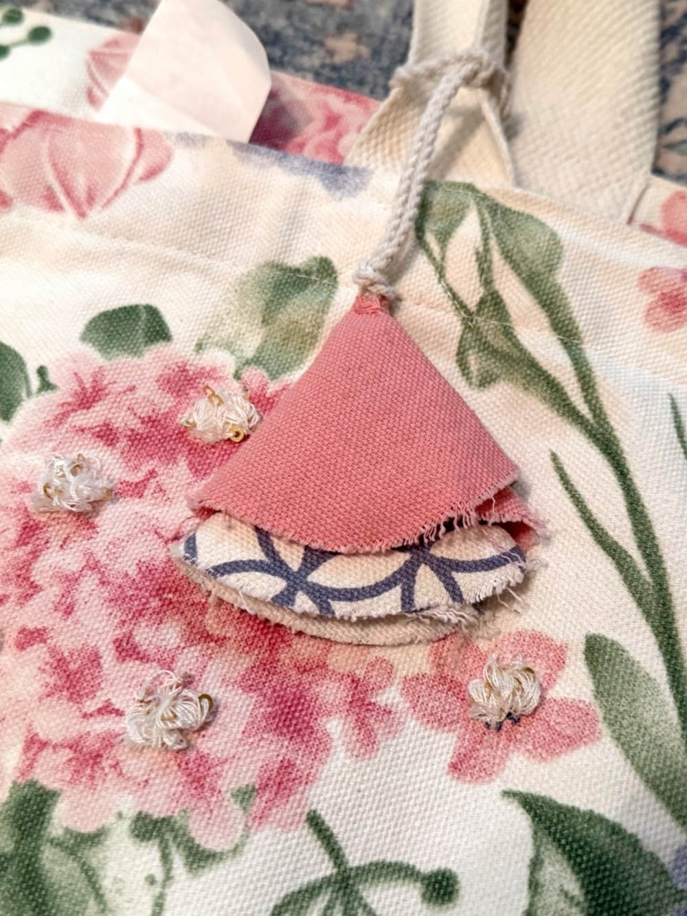 Everyday Floral Canvas Tote Bag in Pink and Cream - Picture 6 of 8
